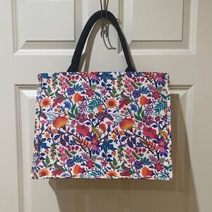 Floral Canvas Tote Bag with Black Handles